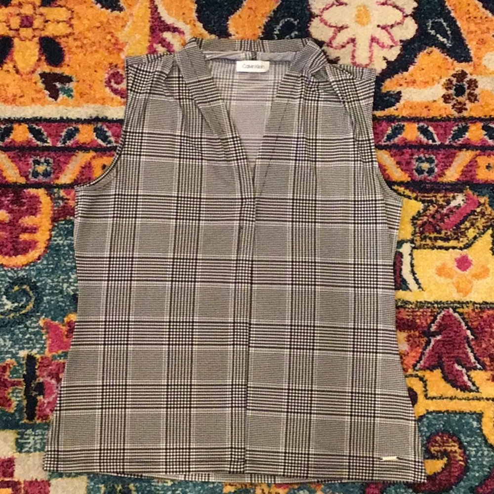 Calvin Klein black & white herringbone blouse